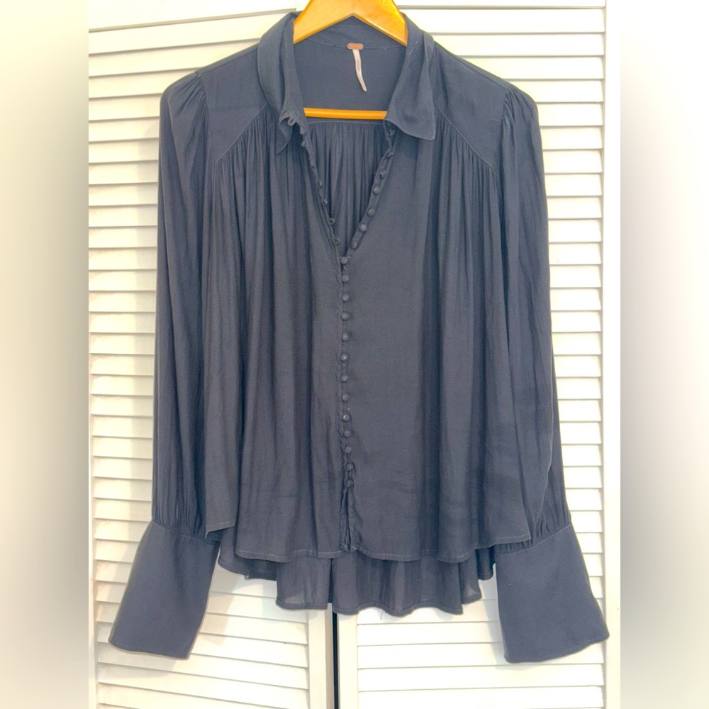Free People Charcoal Black Button-Down Blouse - M